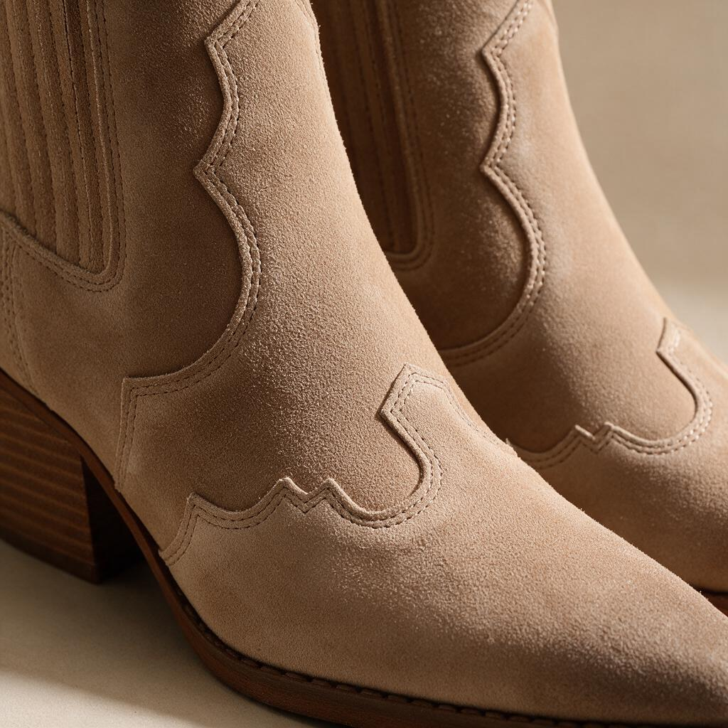 🤠 Western Ankle Boots | Suede-Look Finish | Cowgirl Style Statement