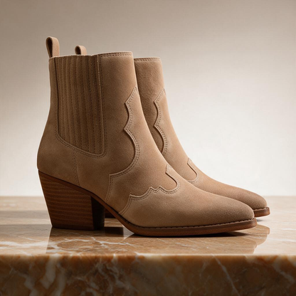 🤠 Western Ankle Boots | Suede-Look Finish | Cowgirl Style Statement
