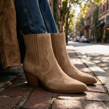 🤠 Western Ankle Boots | Suede-Look Finish | Cowgirl Style Statement