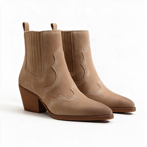 🤠 Western Ankle Boots | Suede-Look Finish | Cowgirl Style Statement